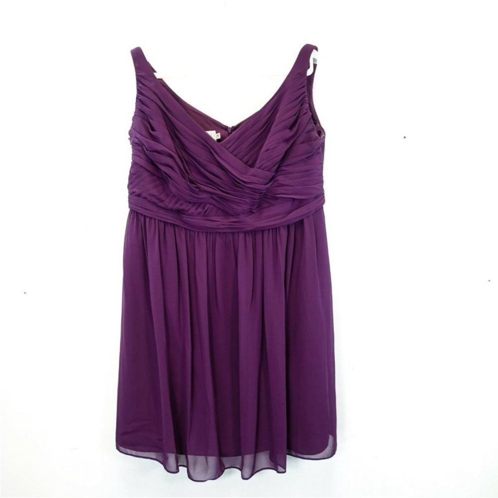 DAVID'S BRIDAL Purple Mini Dress 20 2X XXL Sleeveless Ruched Pleated Surplice
